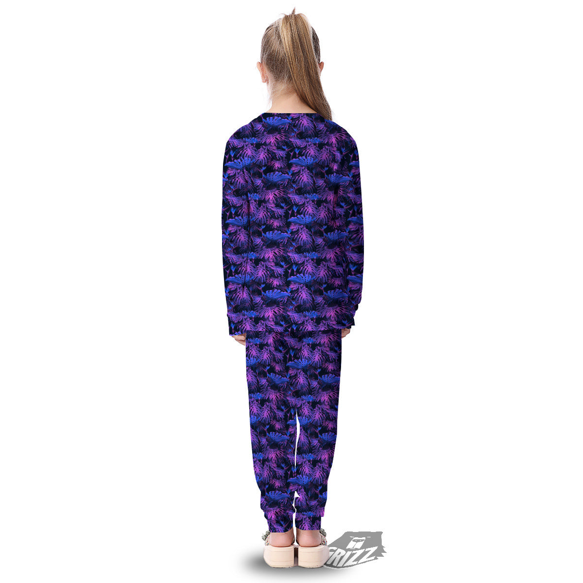 Hawaiian Tropical Dark Purple Print Pattern Kid's Pajamas-grizzshop