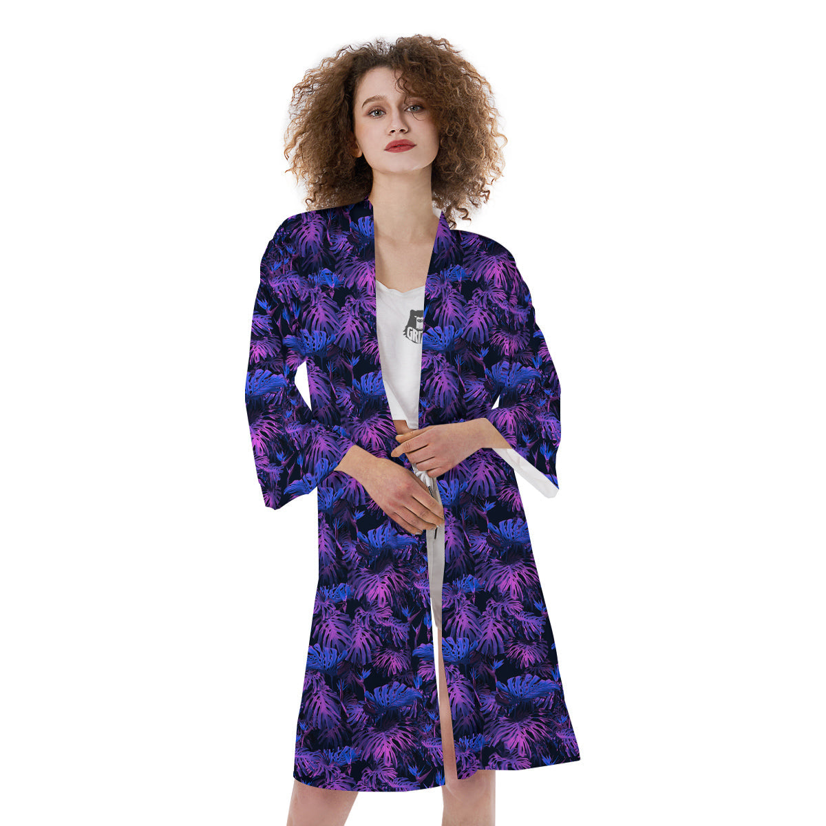 Hawaiian Tropical Dark Purple Print Pattern Kimono-grizzshop