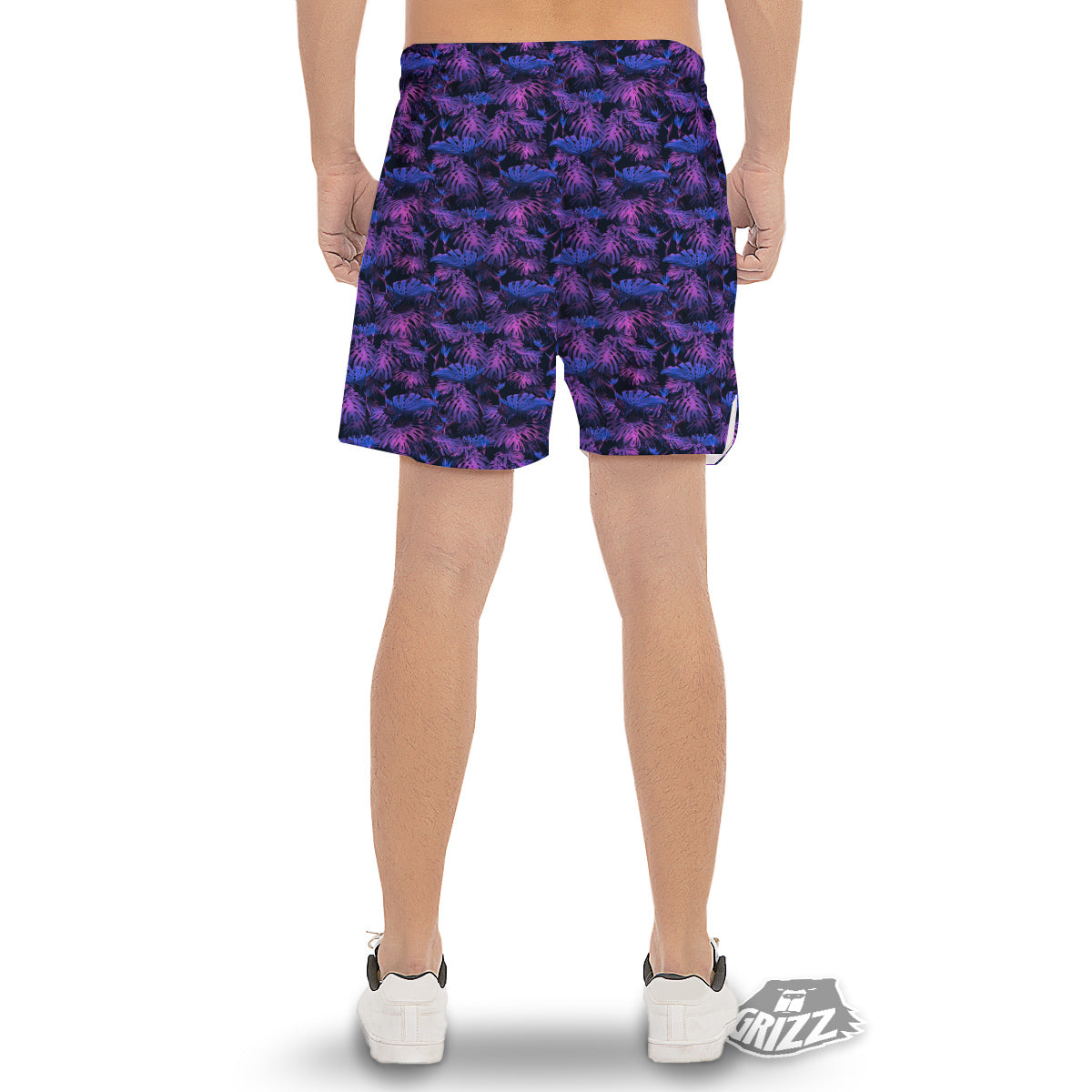 Hawaiian Tropical Dark Purple Print Pattern Men's Gym Shorts-grizzshop