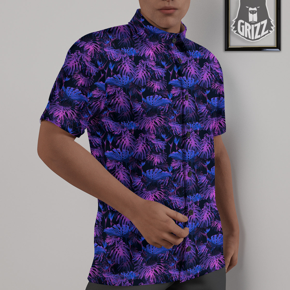 Hawaiian Tropical Dark Purple Print Pattern Untucked Shirts-grizzshop