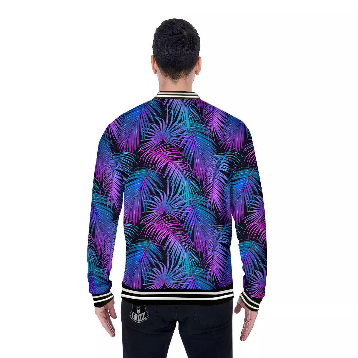 Hawaiian Tropical Purple Print Pattern Baseball Jacket-grizzshop
