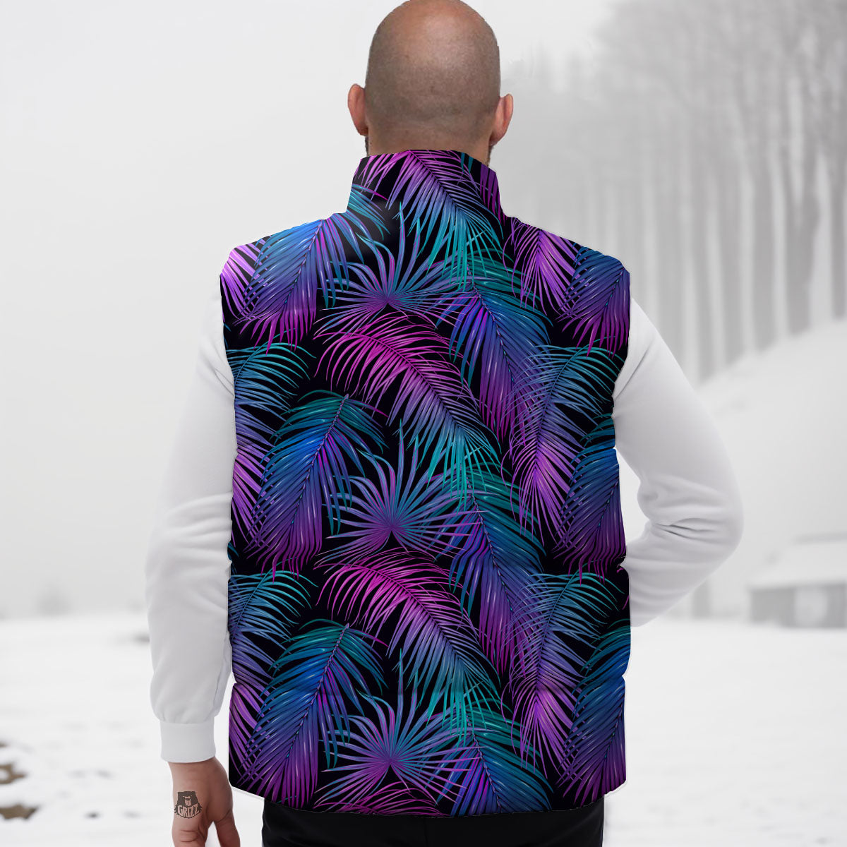 Hawaiian Tropical Purple Print Pattern Down Vest-grizzshop