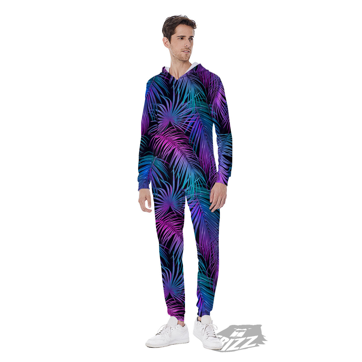 Hawaiian Tropical Purple Print Pattern Men's Jumpsuit-grizzshop