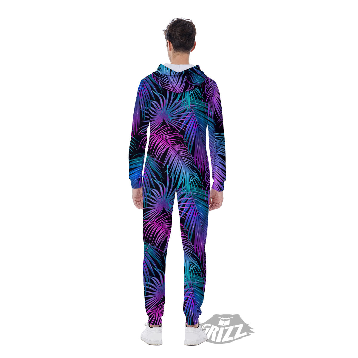 Hawaiian Tropical Purple Print Pattern Men's Jumpsuit-grizzshop