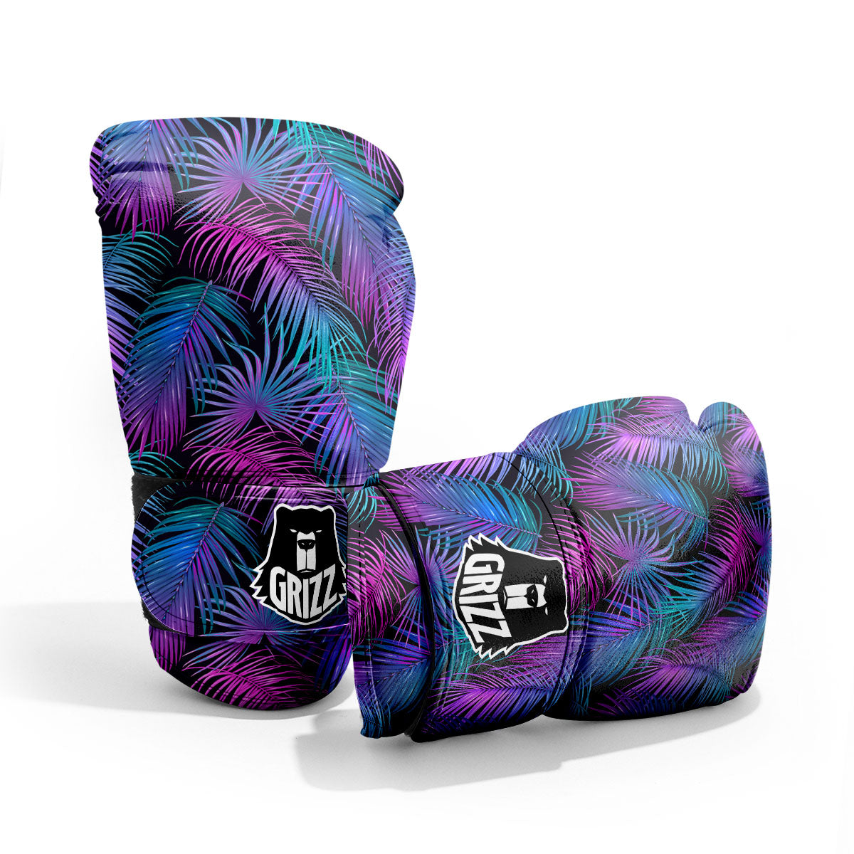 Hawaiian Tropical Purple Print Pattern Sparring Gloves-grizzshop
