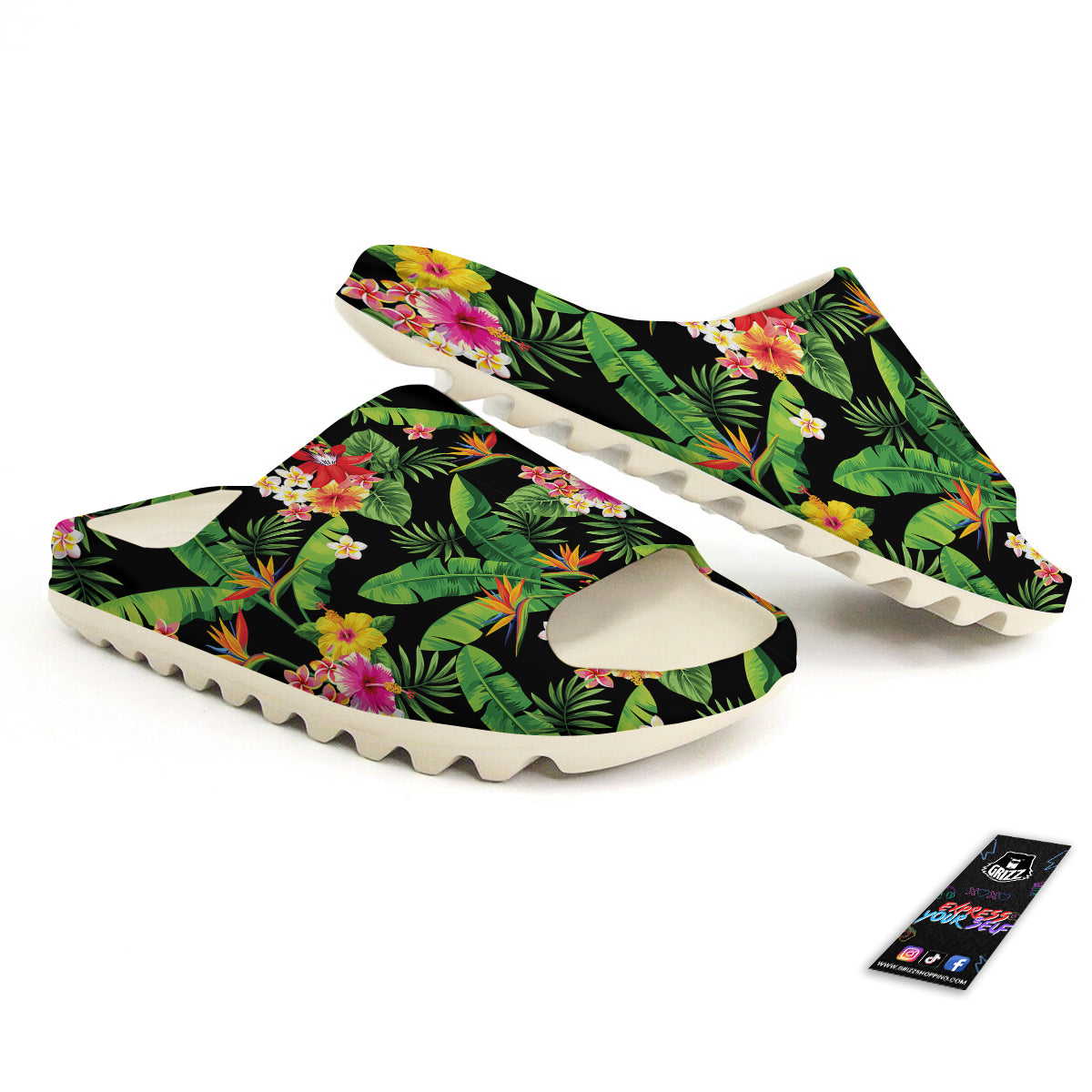 Hawaiian Flower And Tropical Leaf Print Pattern Sandals-grizzshop