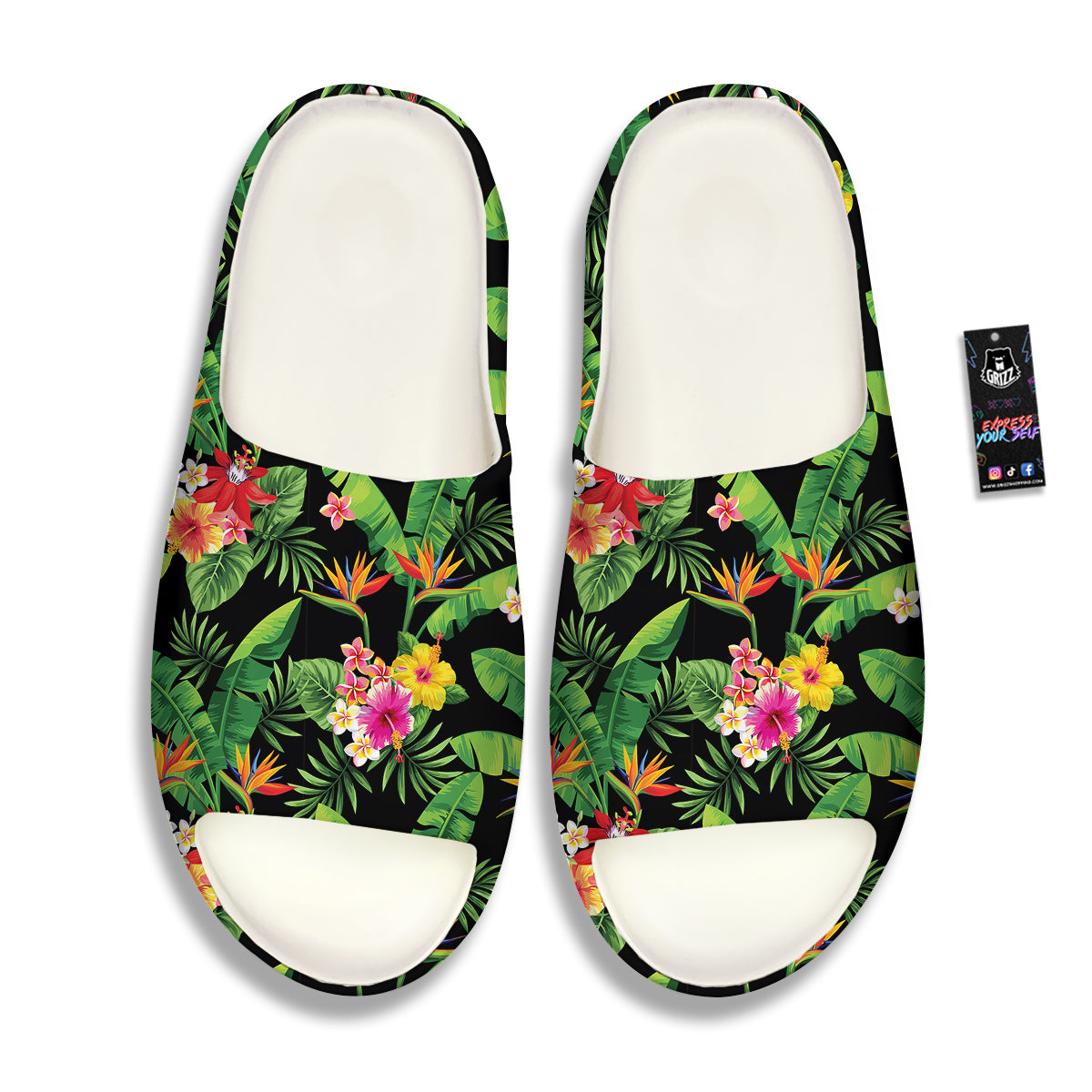 Hawaiian Flower And Tropical Leaf Print Pattern Sandals-grizzshop