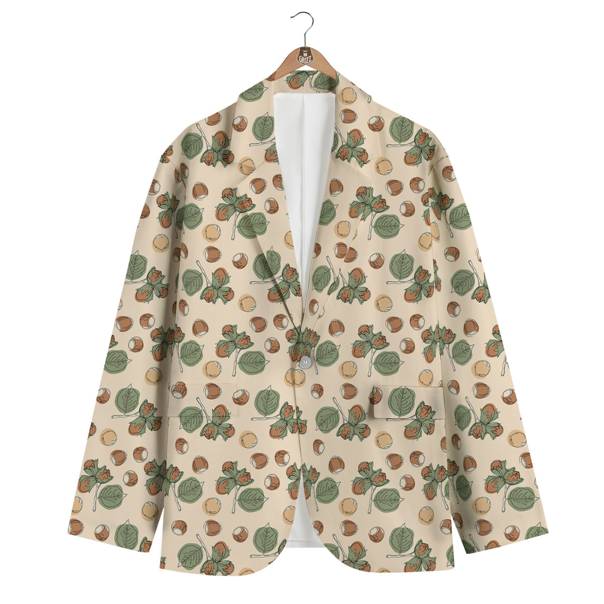 Hazelnuts And Leaf Print Pattern Men's Blazer-grizzshop