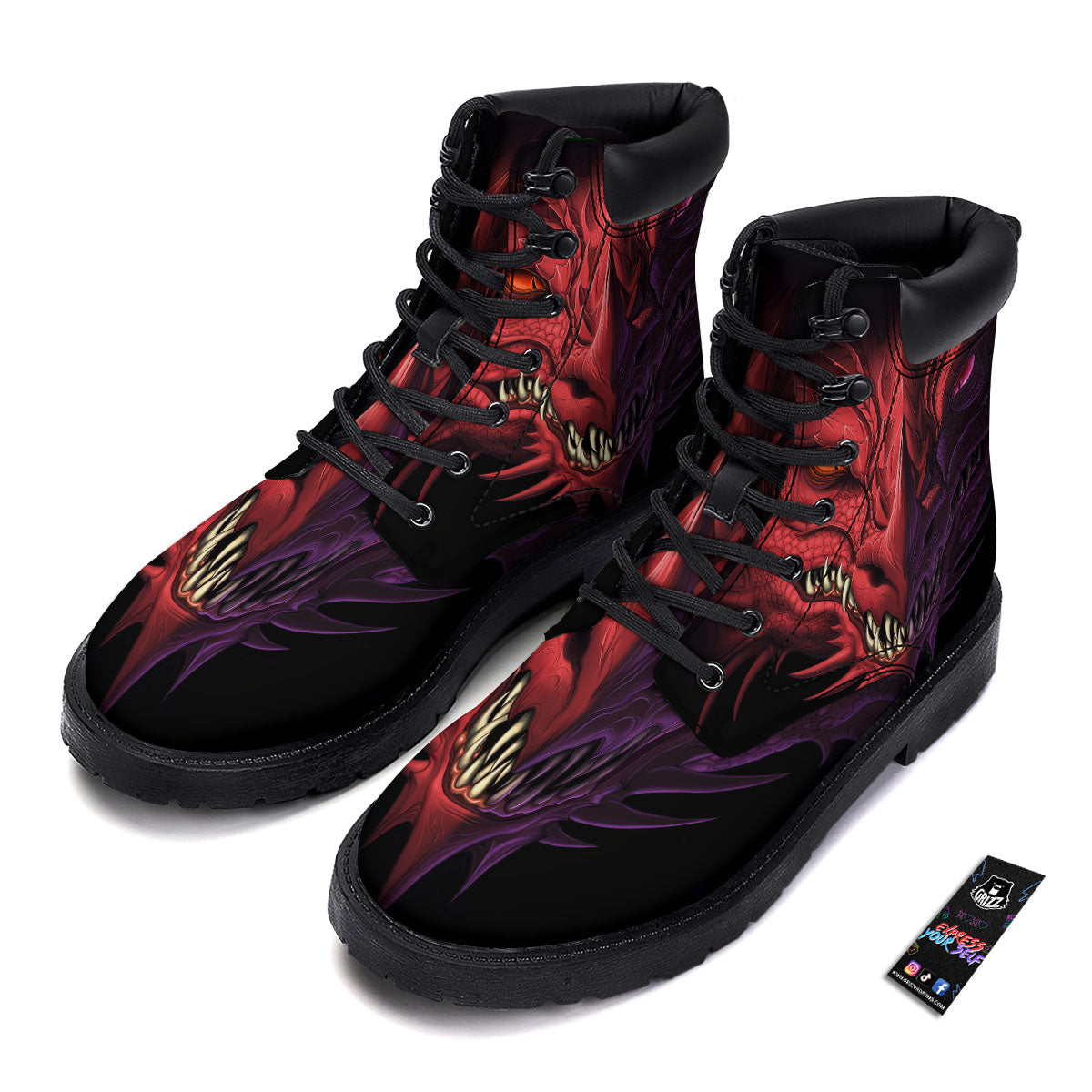 Head Red Dragon Print Boots-grizzshop