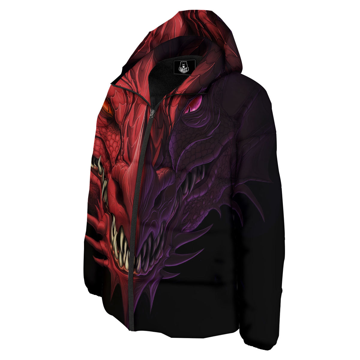 Head Red Dragon Print Down Jacket-grizzshop