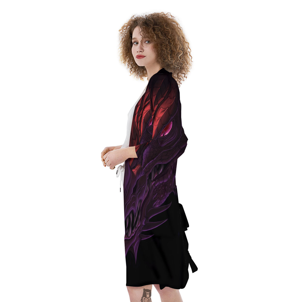 Head Red Dragon Print Kimono-grizzshop