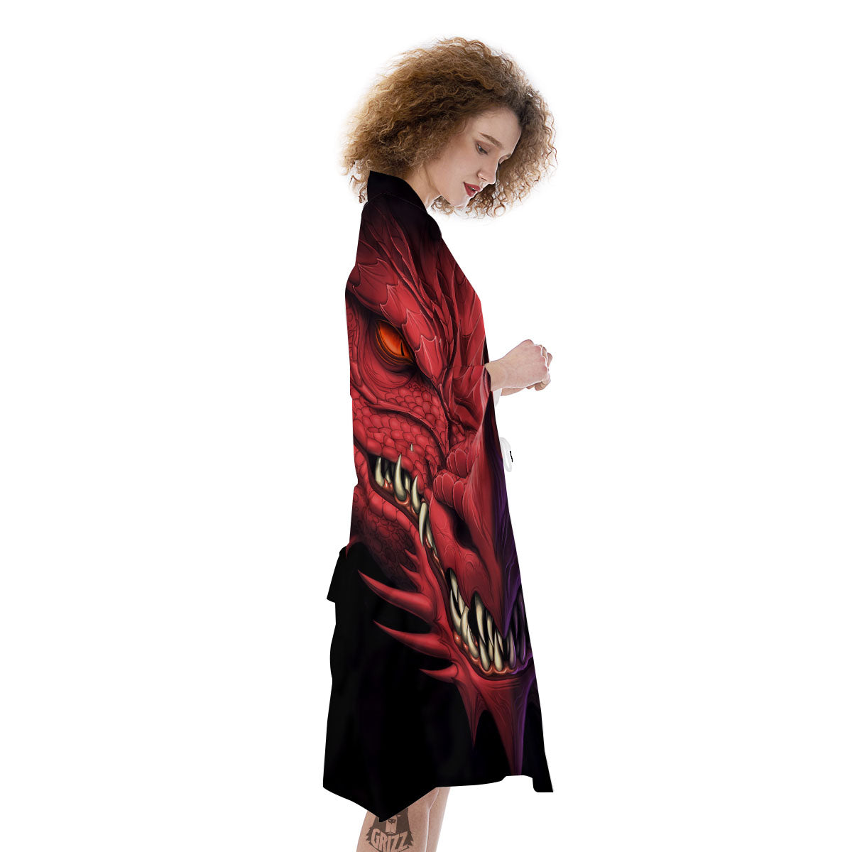 Head Red Dragon Print Kimono-grizzshop