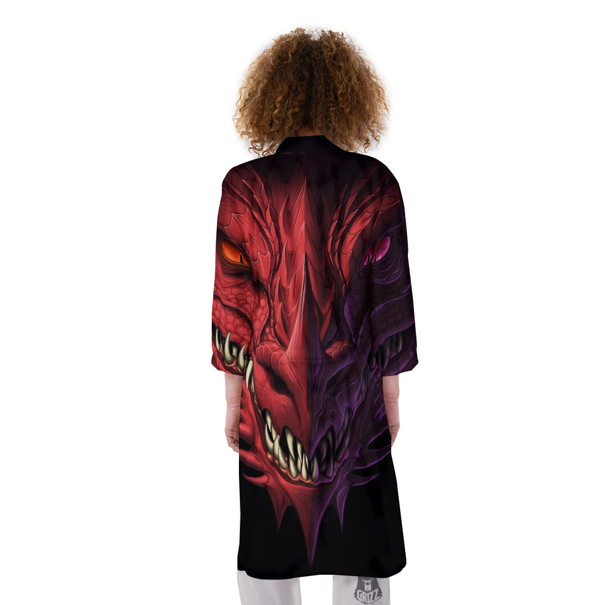 Head Red Dragon Print Kimono-grizzshop