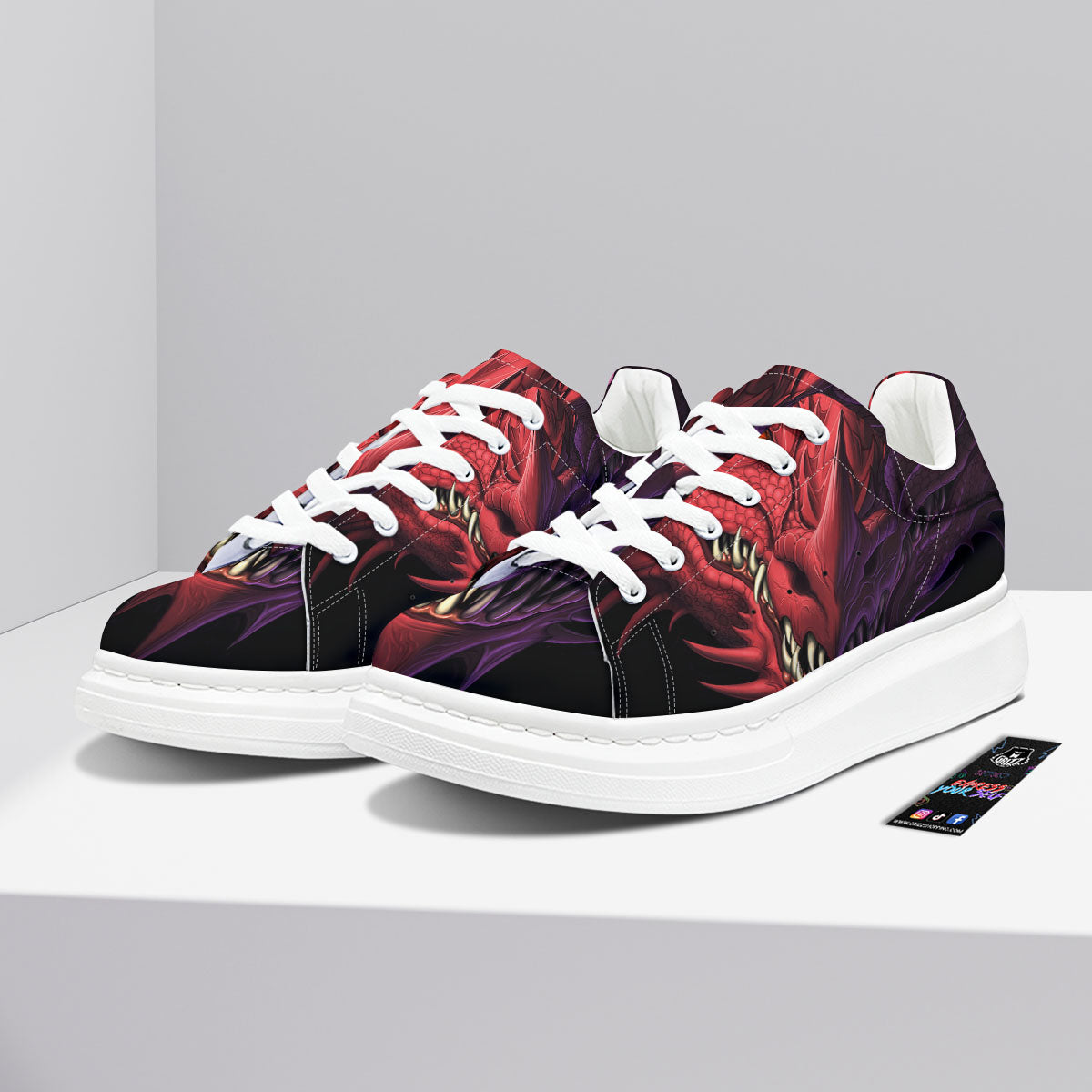 Head Red Dragon Print Platform Shoes-grizzshop