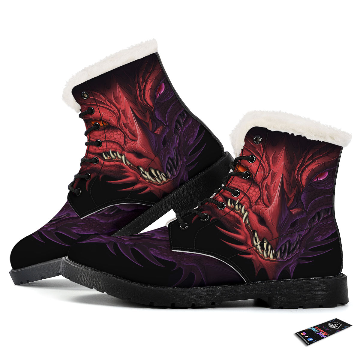 Head Red Dragon Print Winter Boots-grizzshop