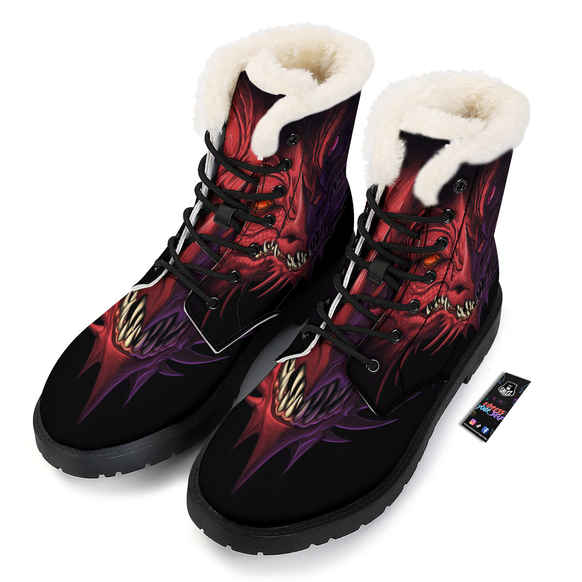 Head Red Dragon Print Winter Boots-grizzshop