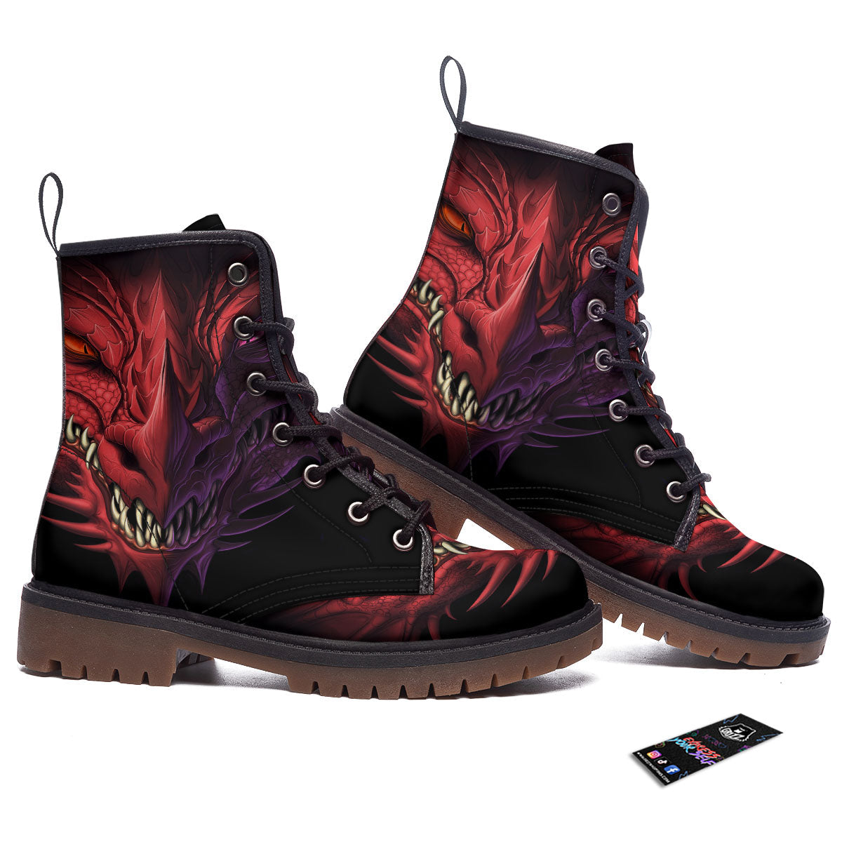 Head Red Dragon Print Work Boots-grizzshop