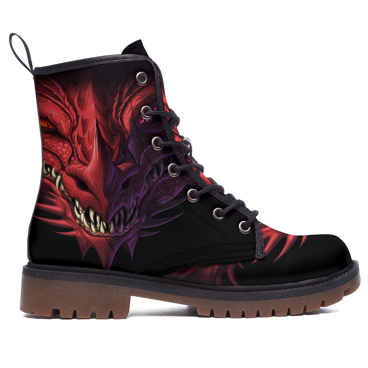 Head Red Dragon Print Work Boots-grizzshop