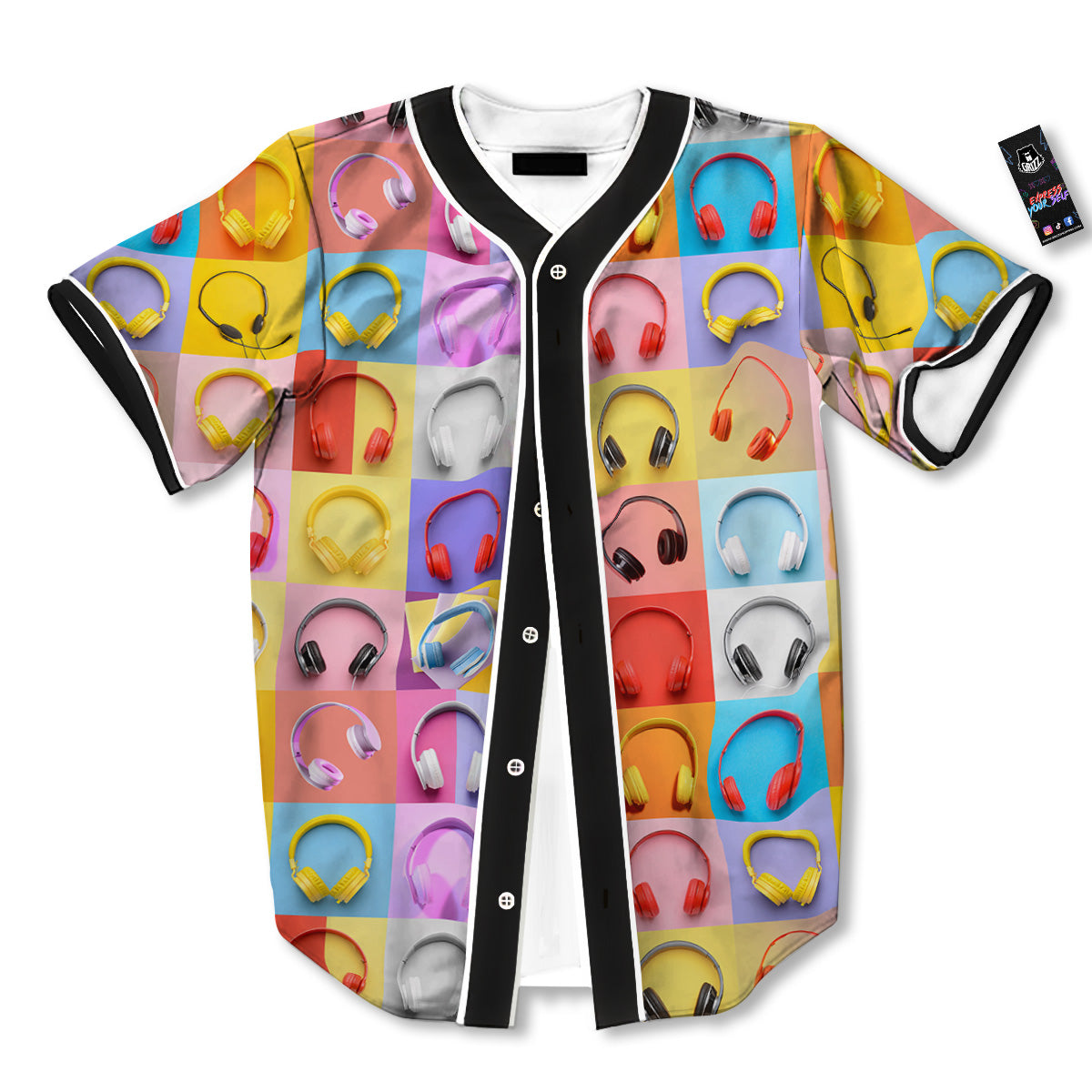 Headphones Pastel Print Pattern Baseball Jersey-grizzshop
