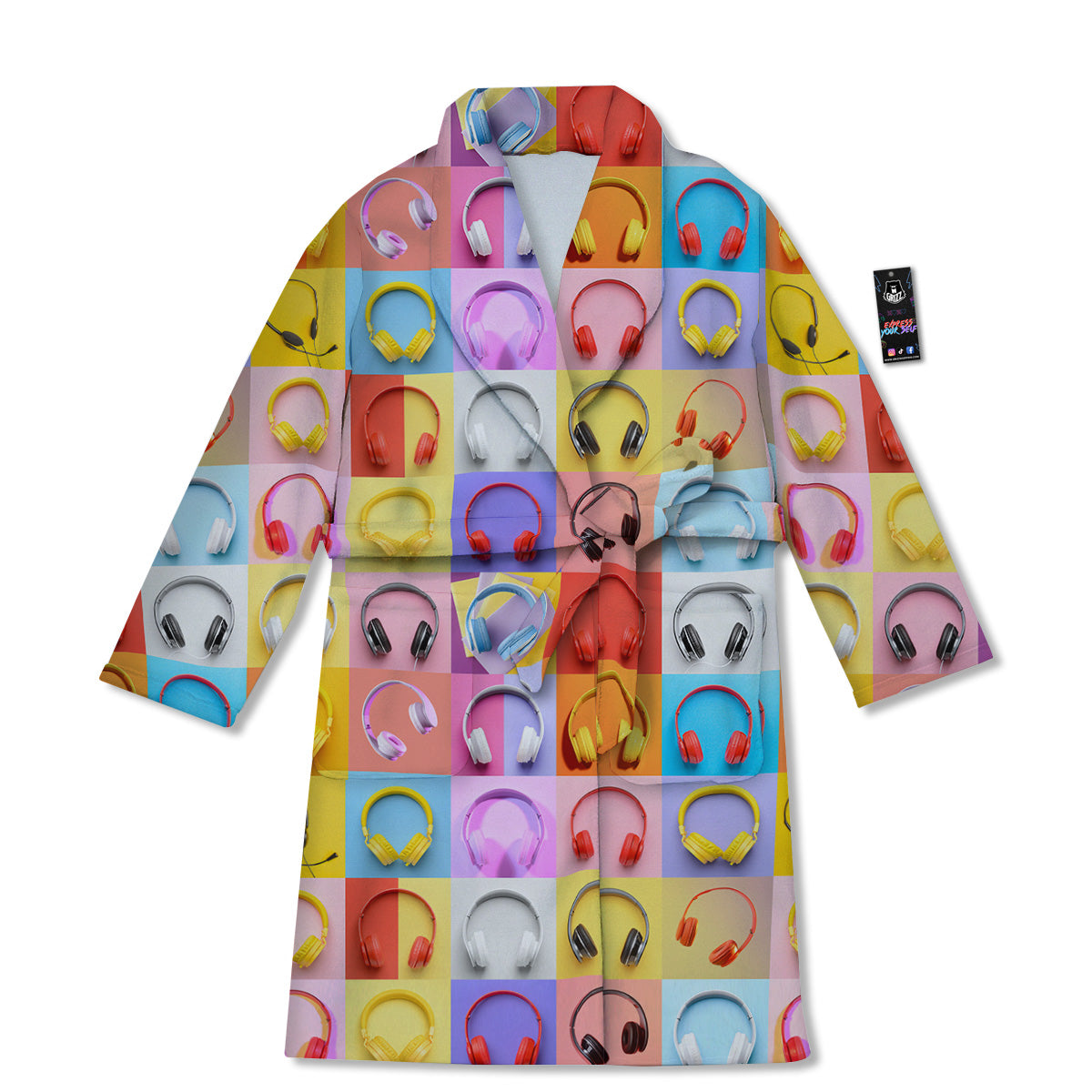 Headphones Pastel Print Pattern Bathrobe-grizzshop