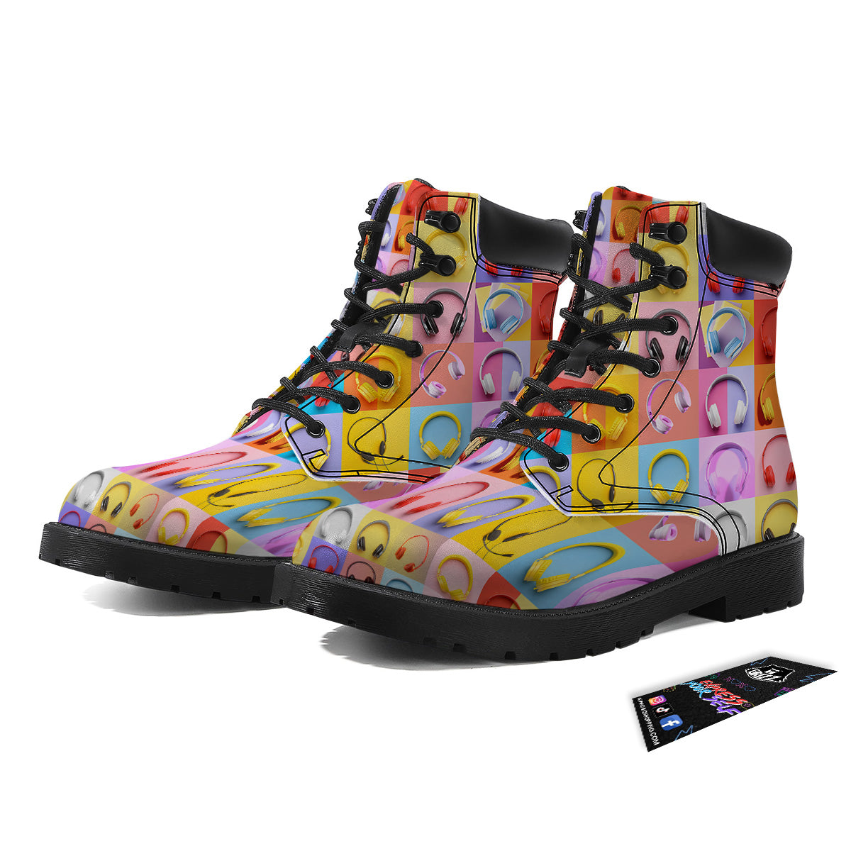 Headphones Pastel Print Pattern Boots-grizzshop