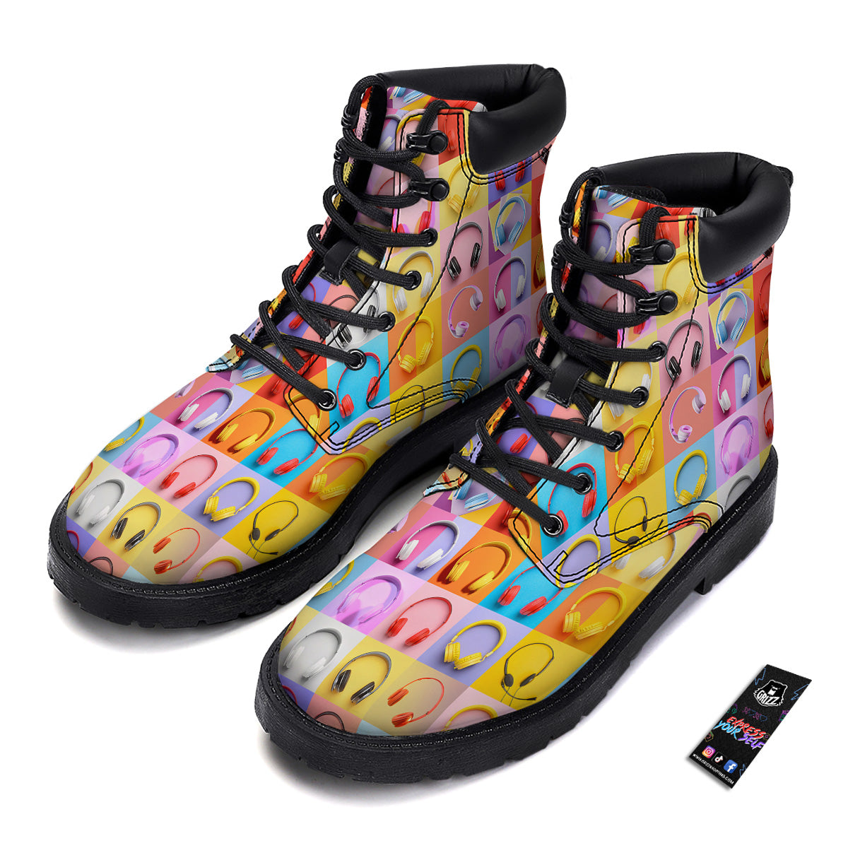 Headphones Pastel Print Pattern Boots-grizzshop