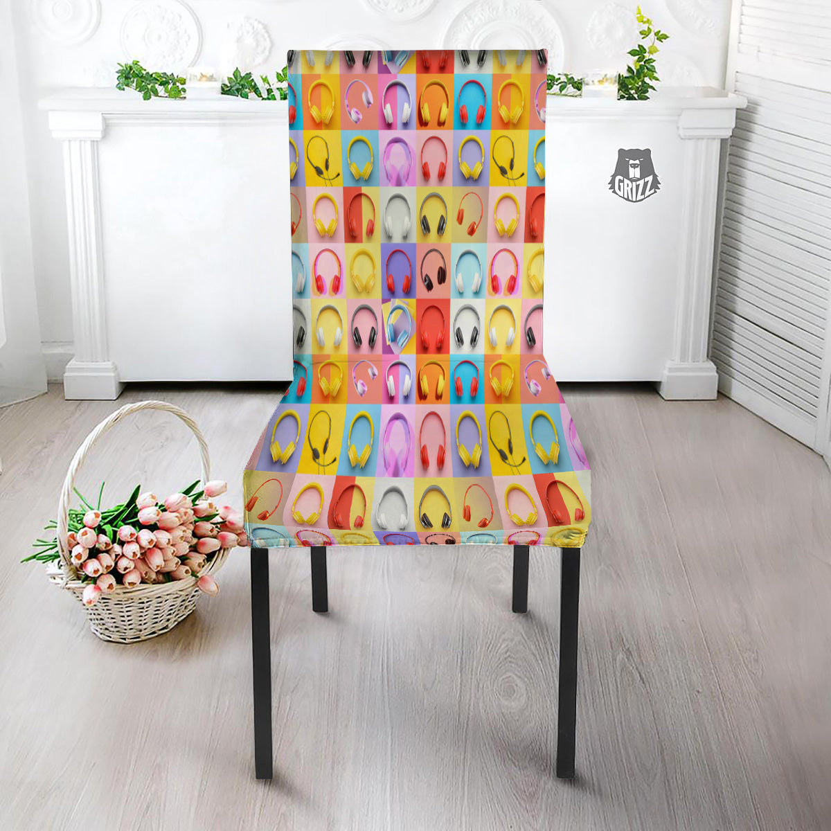 Headphones Pastel Print Pattern Dining Chair Slipcover-grizzshop