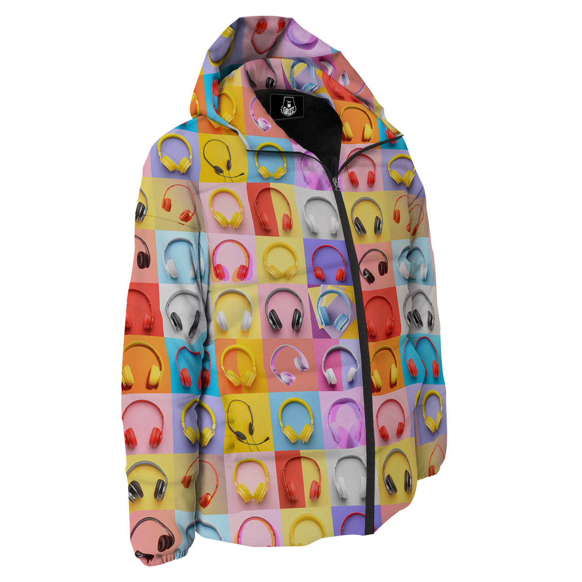 Headphones Pastel Print Pattern Down Jacket-grizzshop