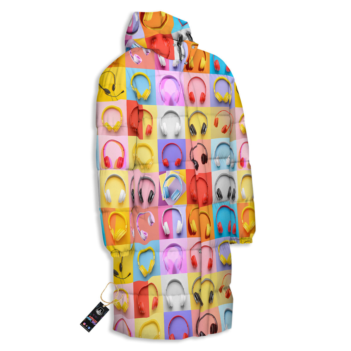 Headphones Pastel Print Pattern Long Down Jacket-grizzshop