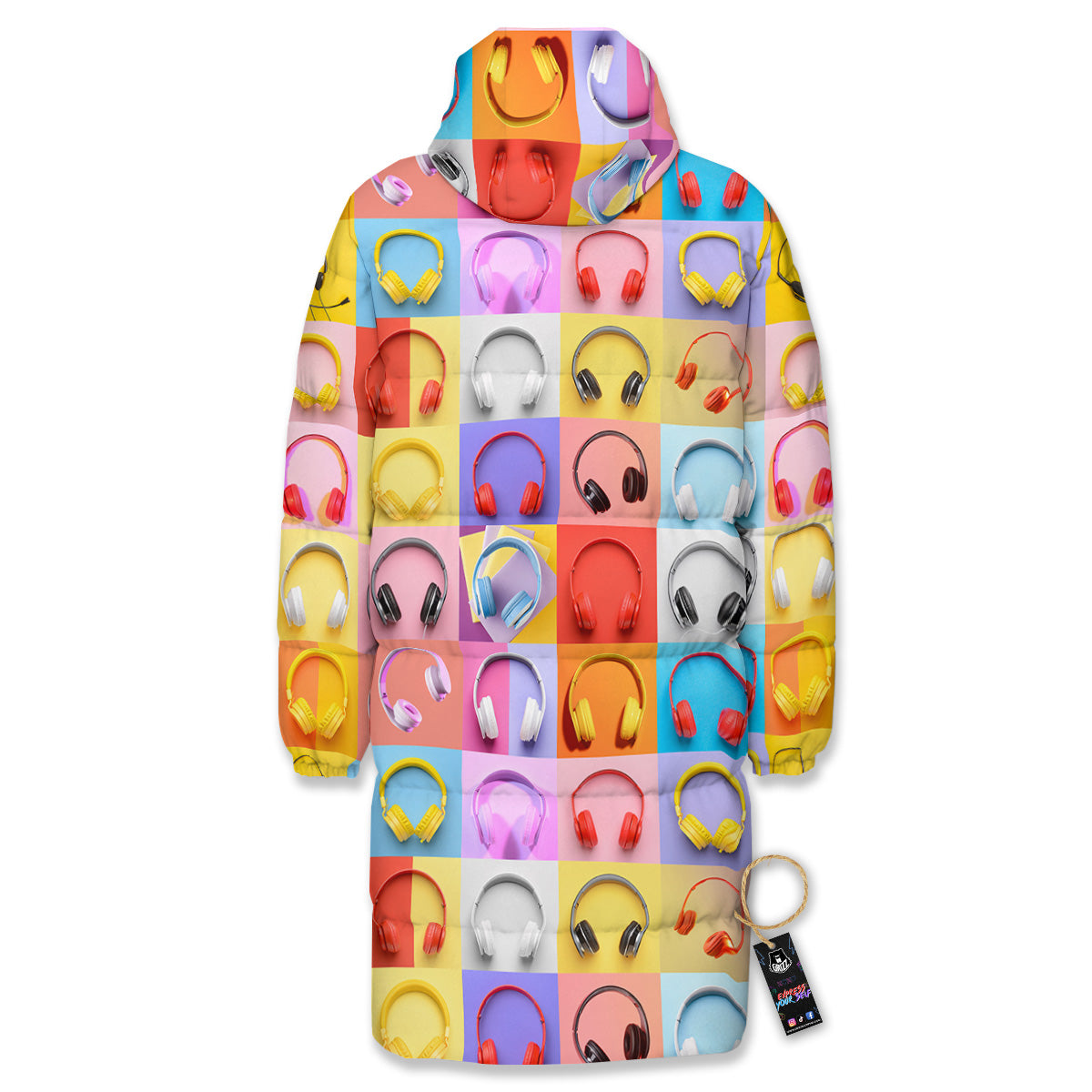 Headphones Pastel Print Pattern Long Down Jacket-grizzshop