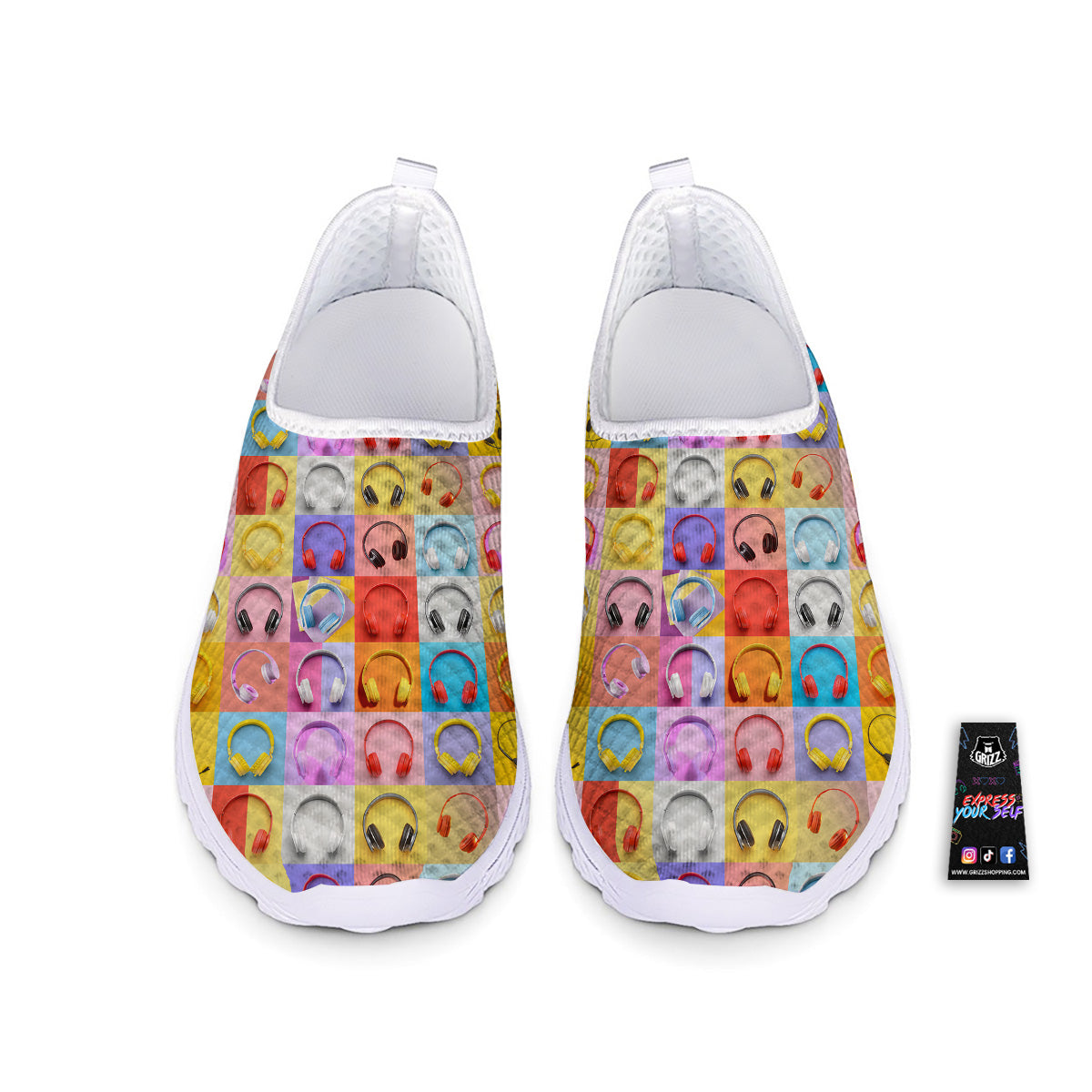Headphones Pastel Print Pattern Nurse Shoes-grizzshop