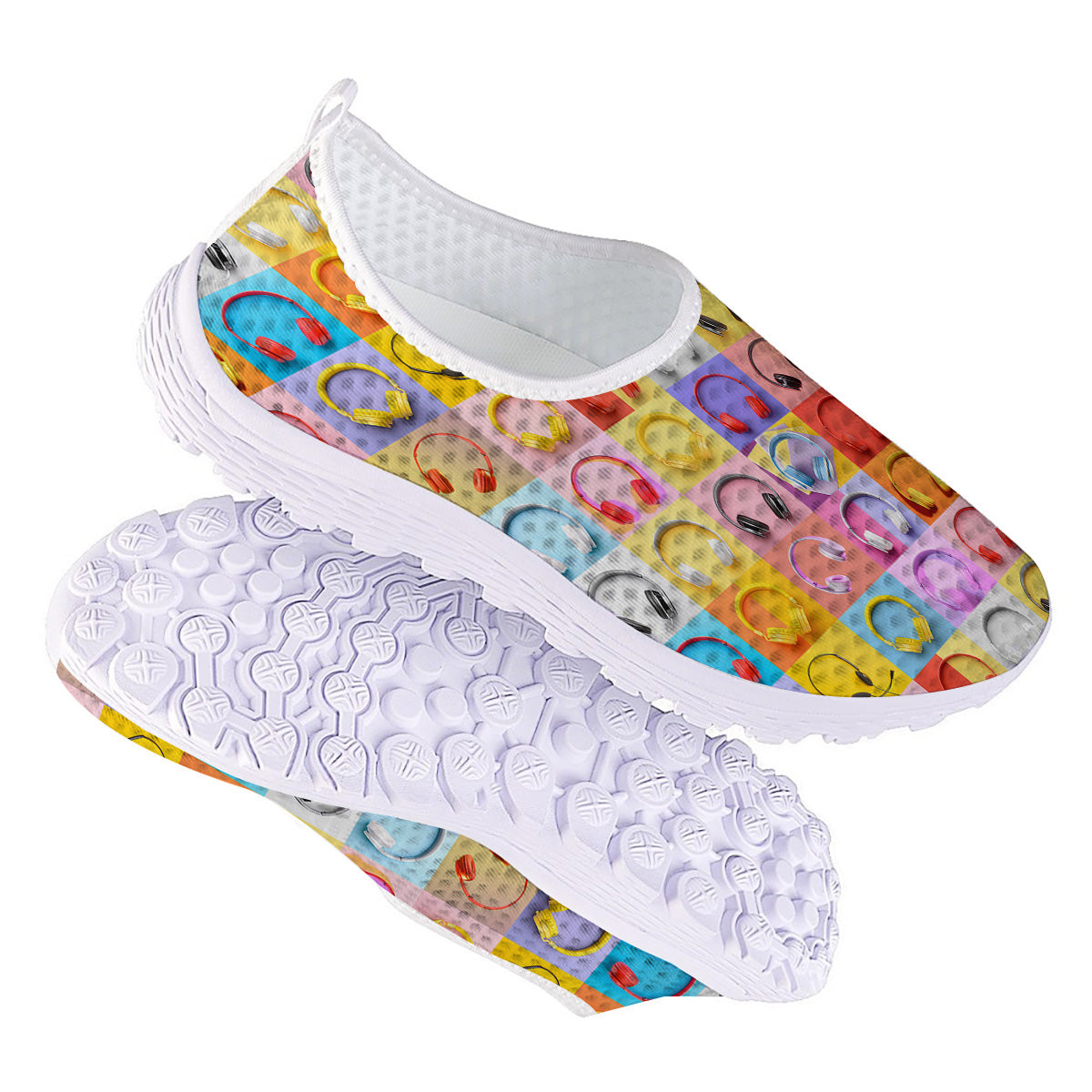 Headphones Pastel Print Pattern Nurse Shoes-grizzshop