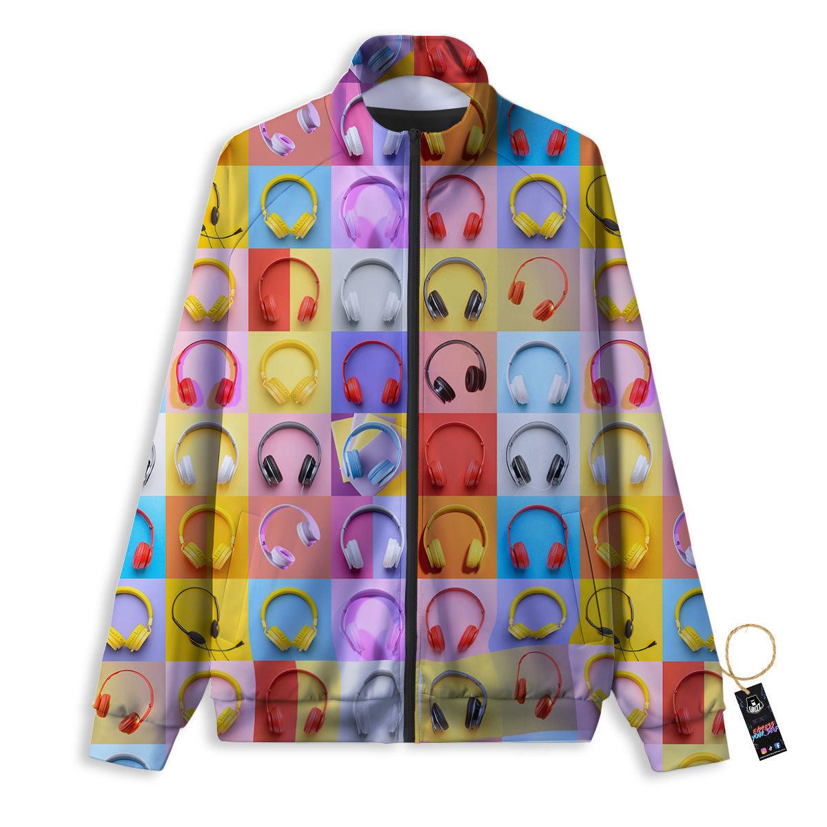 Headphones Pastel Print Pattern Track Jacket-grizzshop