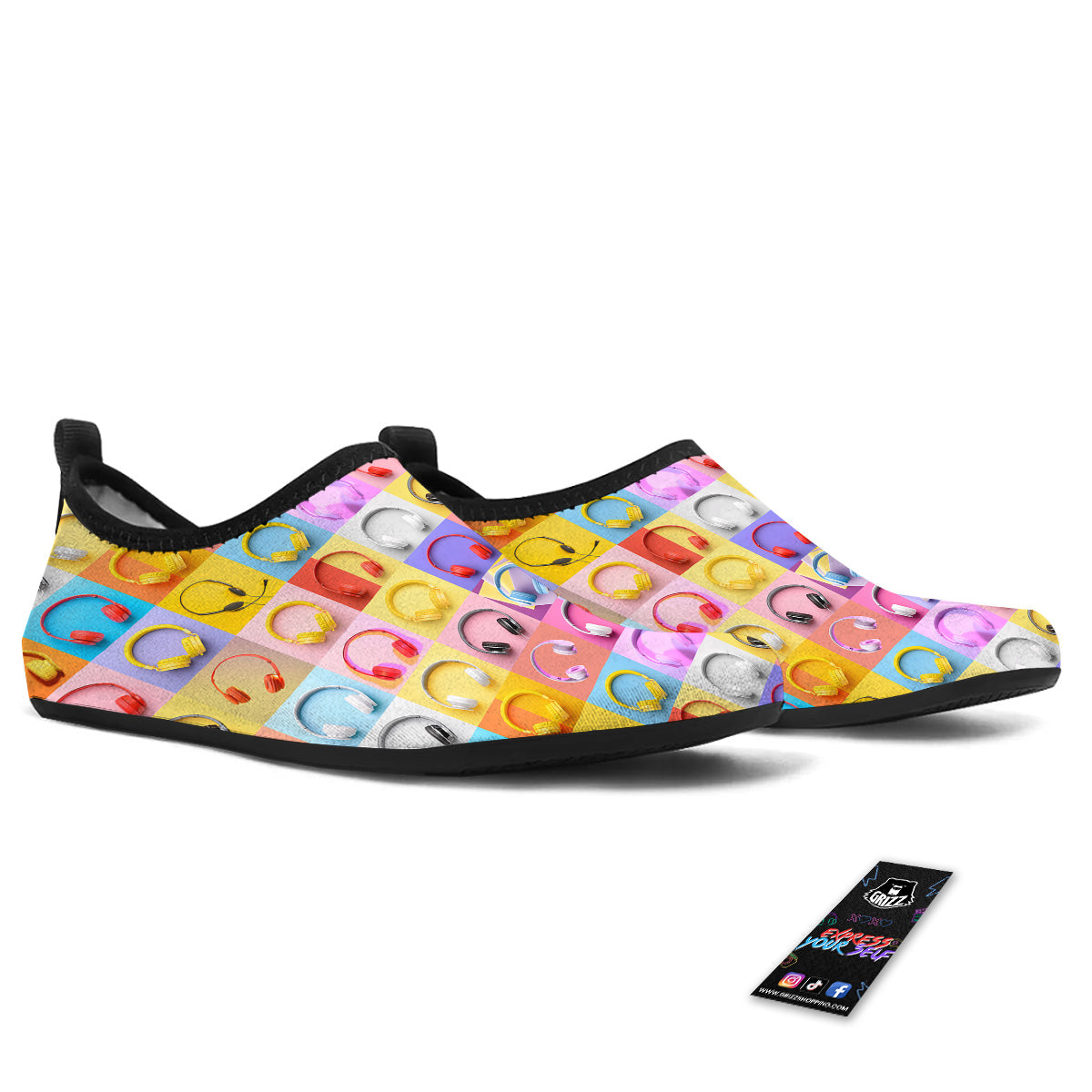 Headphones Pastel Print Pattern Water Shoes-grizzshop