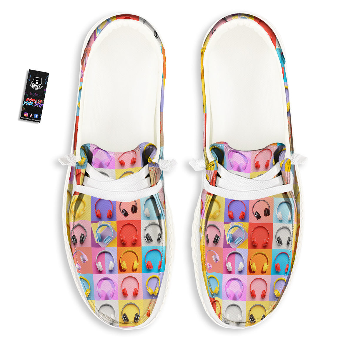 Headphones Pastel Print Pattern White Loafers-grizzshop