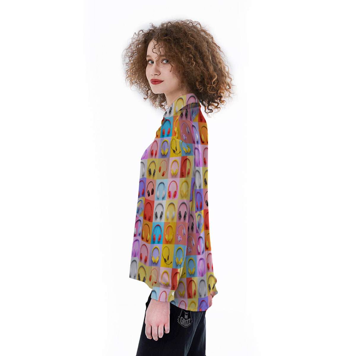 Headphones Pastel Print Pattern Women's Long Sleeve Shirts-grizzshop