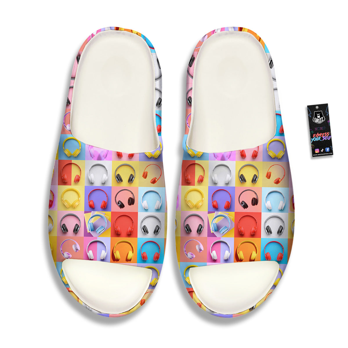 Headphones Pastel Print Pattern Sandals-grizzshop
