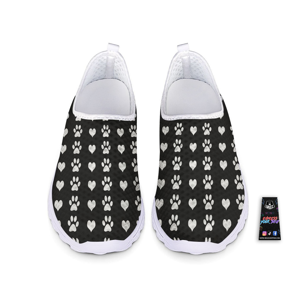 Heart And Black Paw Print Pattern Nurse Shoes-grizzshop