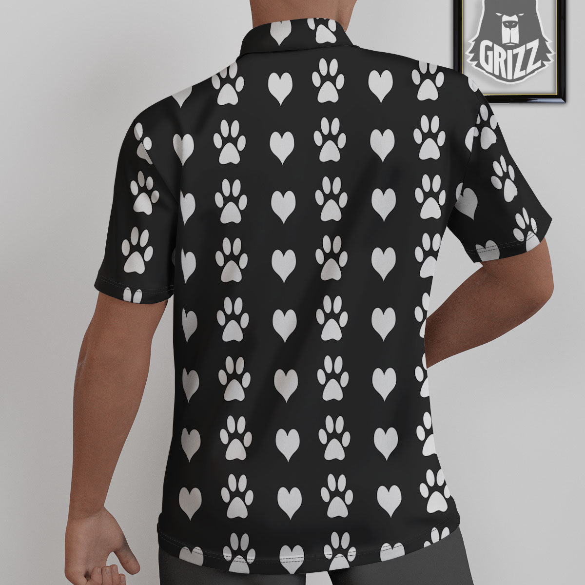 Heart And Black Paw Print Pattern Untucked Shirts-grizzshop