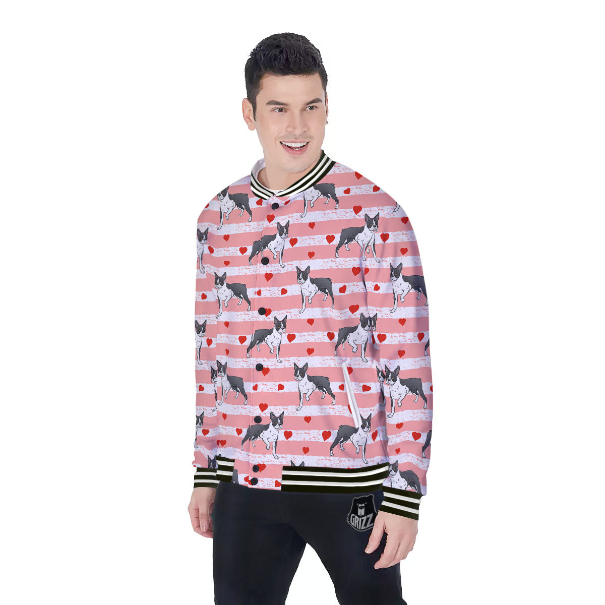 Heart And Boston Terrier Print Pattern Baseball Jacket-grizzshop