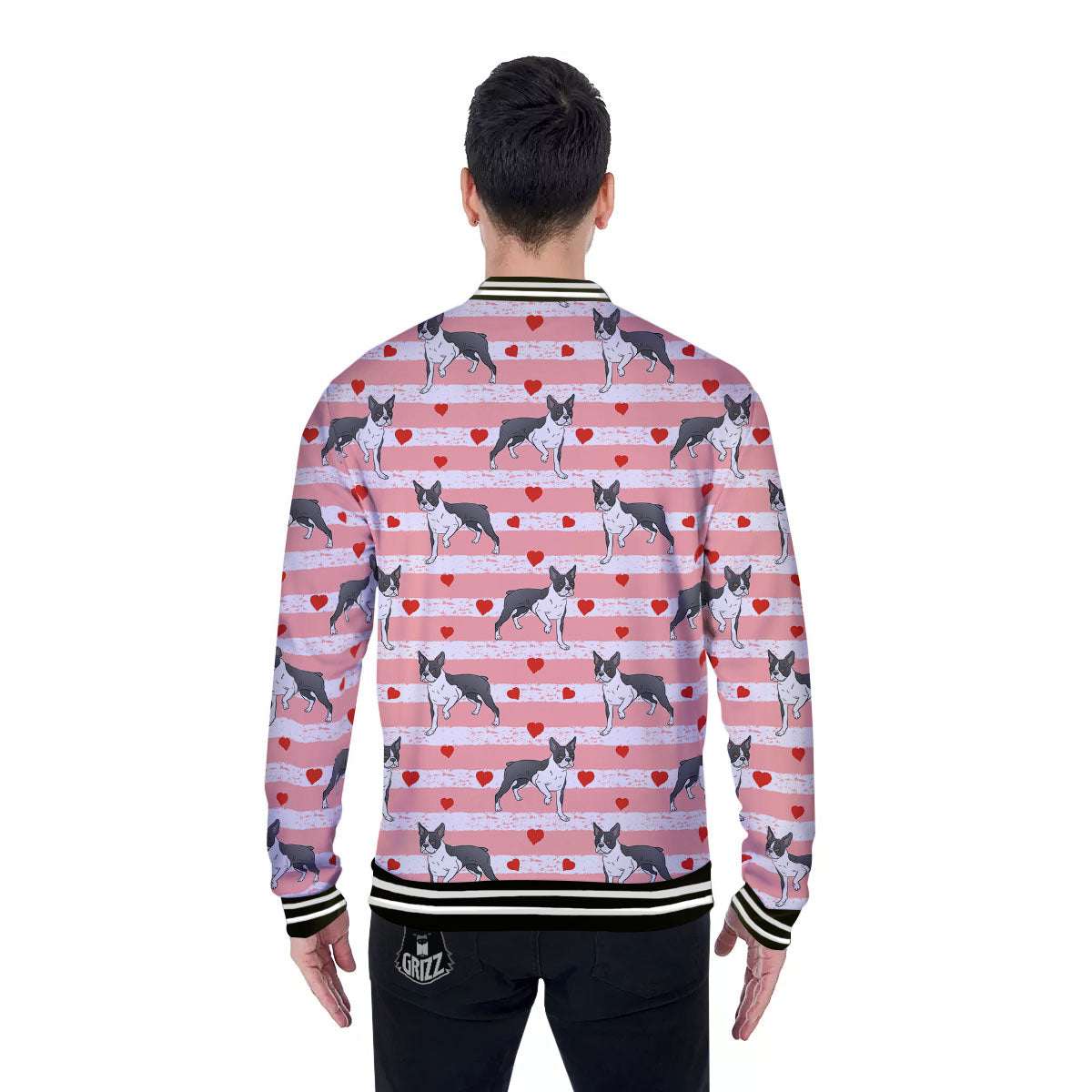 Heart And Boston Terrier Print Pattern Baseball Jacket-grizzshop