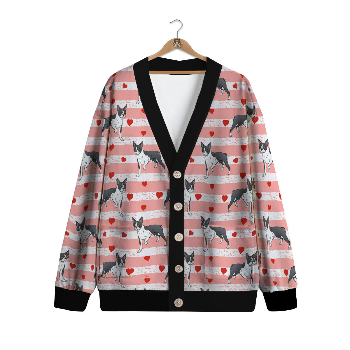 Heart And Boston Terrier Print Pattern Cardigan-grizzshop