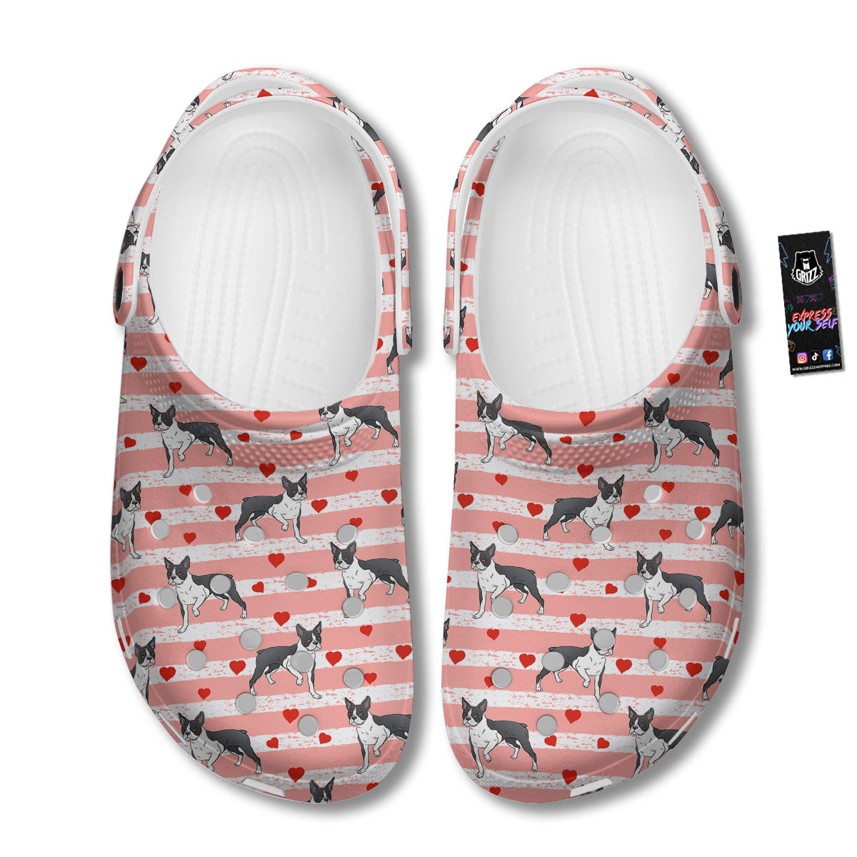 Heart And Boston Terrier Print Pattern Clog-grizzshop
