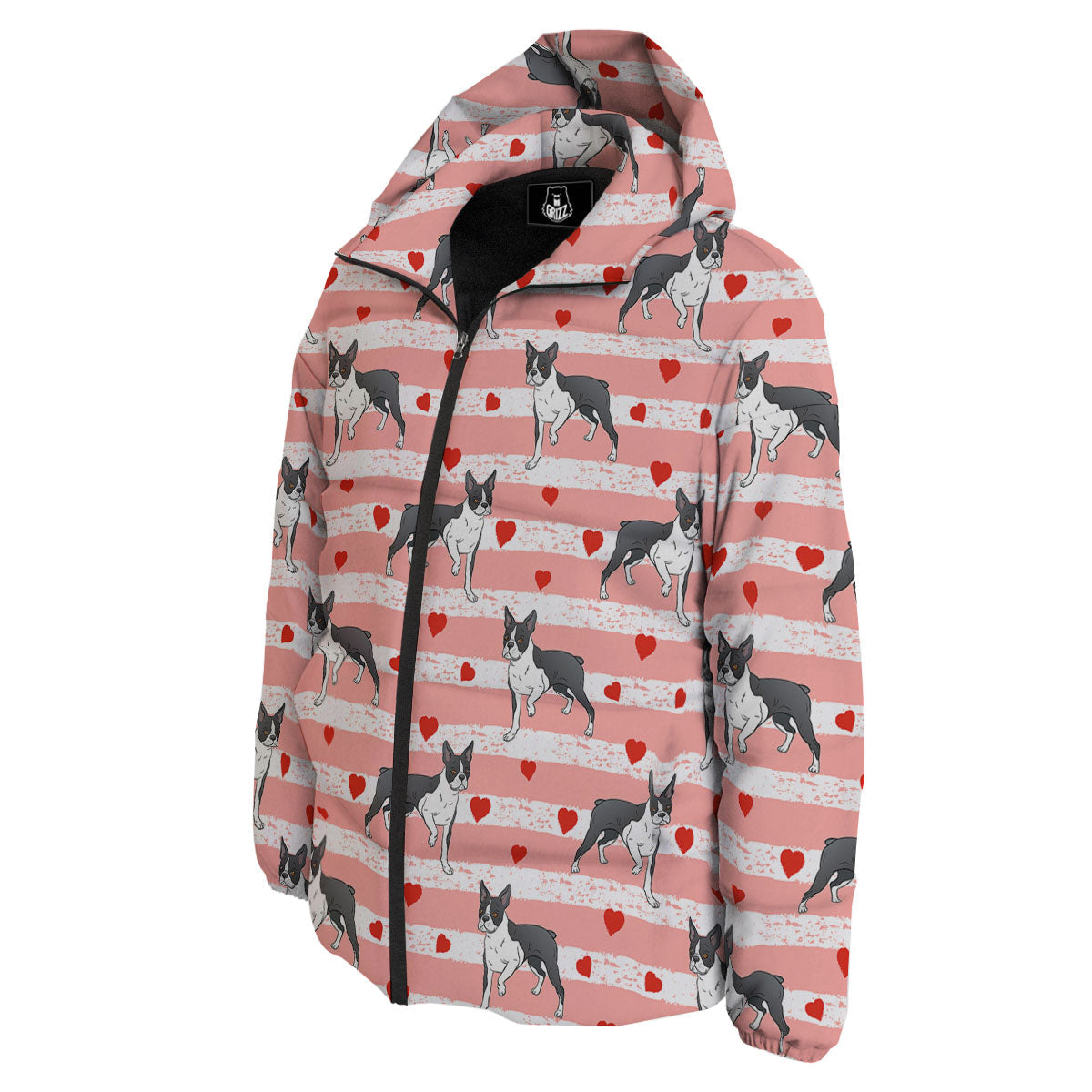Heart And Boston Terrier Print Pattern Down Jacket-grizzshop