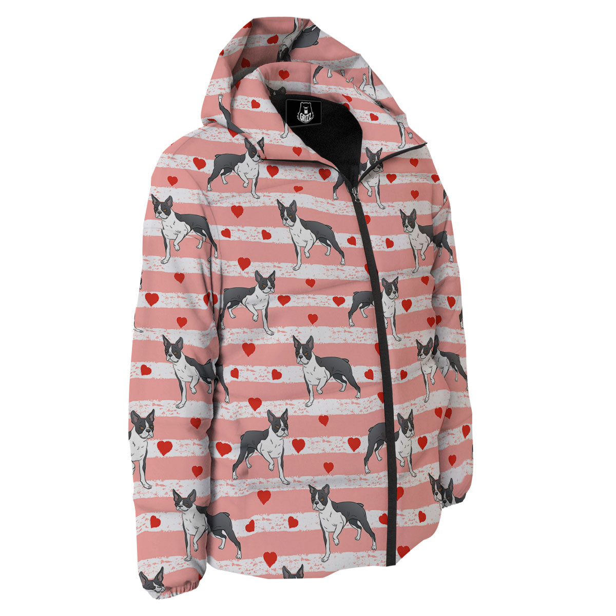 Heart And Boston Terrier Print Pattern Down Jacket-grizzshop