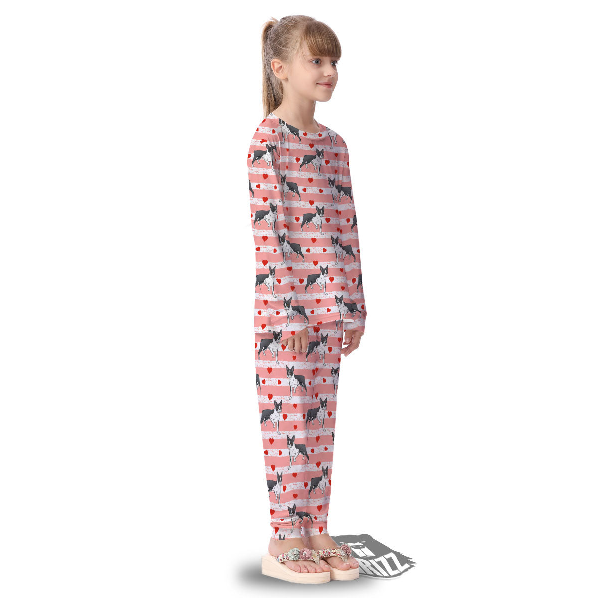 Heart And Boston Terrier Print Pattern Kid's Pajamas-grizzshop