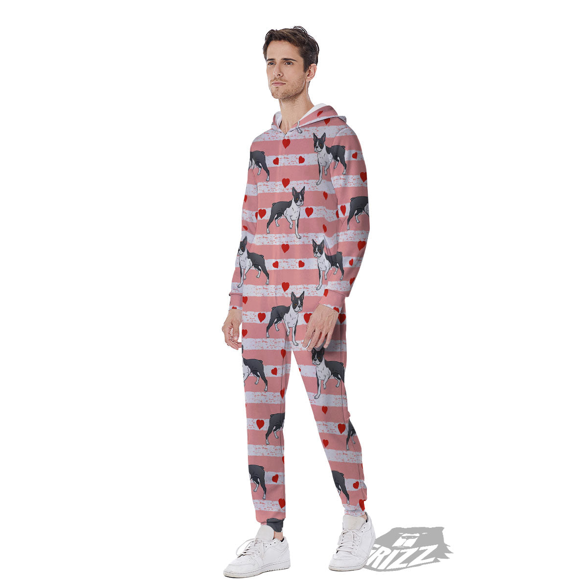 Heart And Boston Terrier Print Pattern Men's Jumpsuit-grizzshop