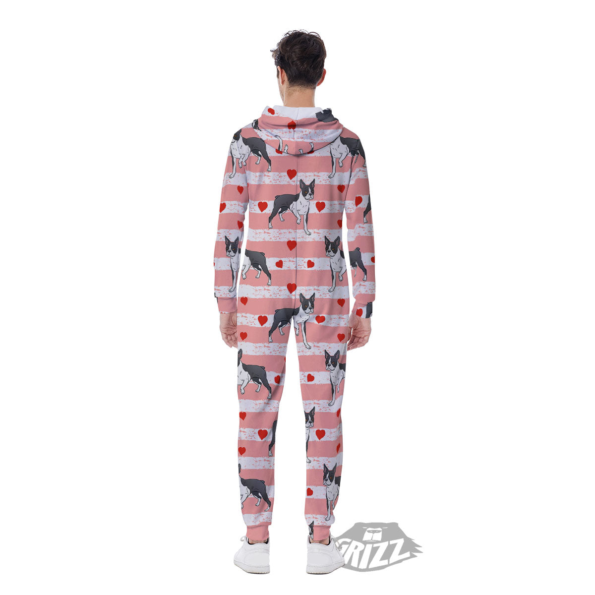 Heart And Boston Terrier Print Pattern Men's Jumpsuit-grizzshop