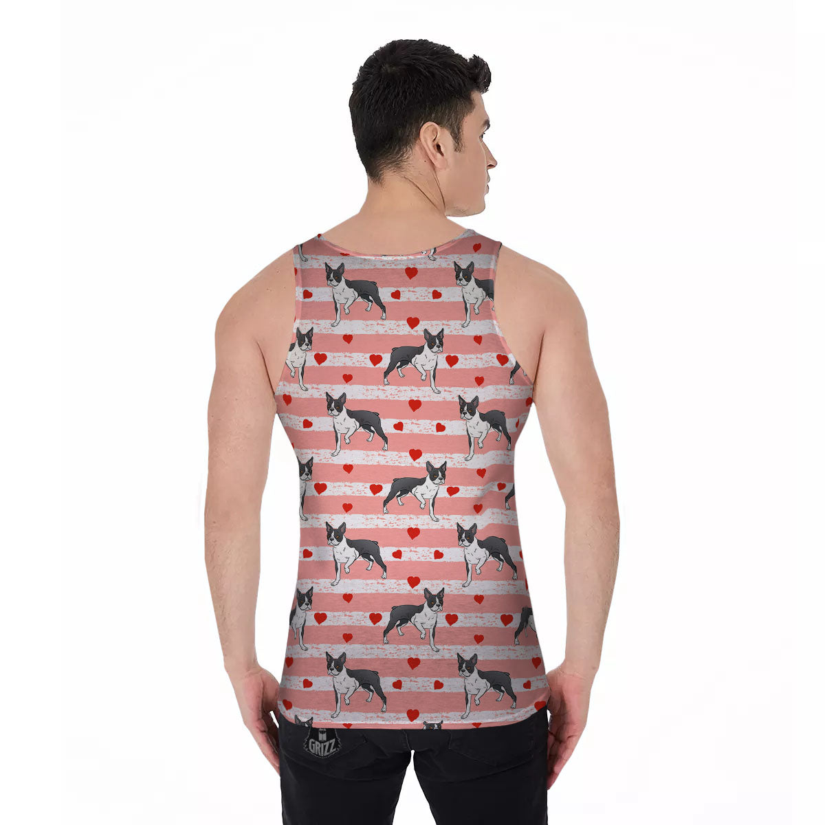 Heart And Boston Terrier Print Pattern Men's Tank Top-grizzshop