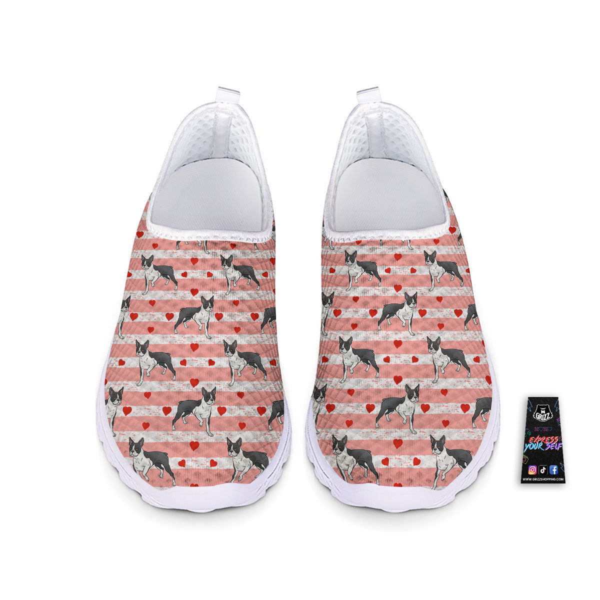 Heart And Boston Terrier Print Pattern Nurse Shoes-grizzshop